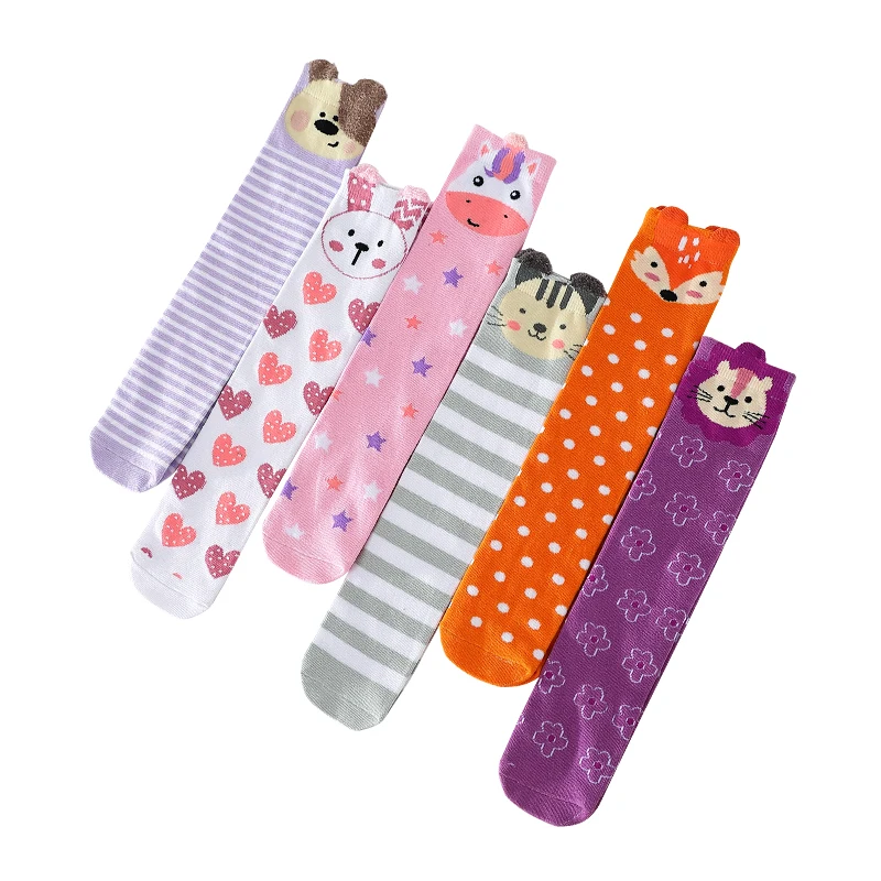 3-12Y Girls warmers ankle long Splicing socks contrast Kids Girl Knee High Socks cotton Baby stripe Over Knee colorful Socks