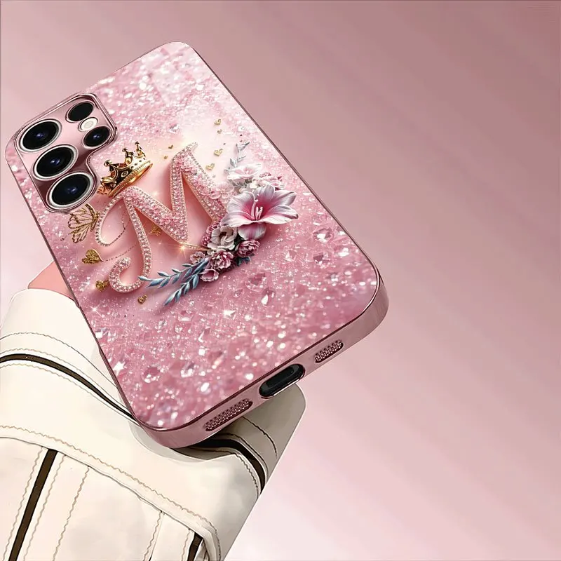 Blumen-Schmetterling-Kronen-Buchstabe-M-Muster Glas-Handyhülle Passend für Samsung Galaxy S26 S25 S24 S22 S21 S20 FE/Ultra/Plus