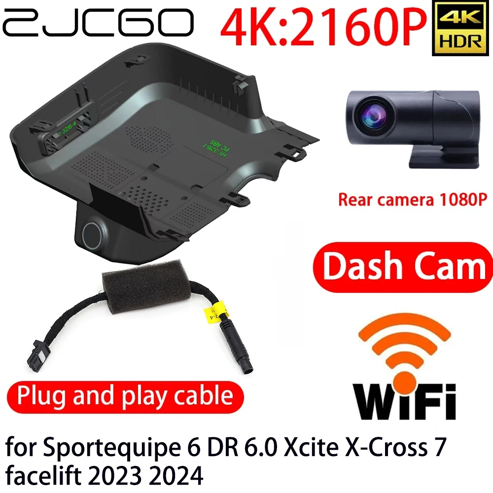 

ZJCGO 4K DVR Dash Cam Wifi Front Rear Camera 24h Monitor for Sportequipe 6 DR 6.0 Xcite X-Cross 7 facelift 2023 2024