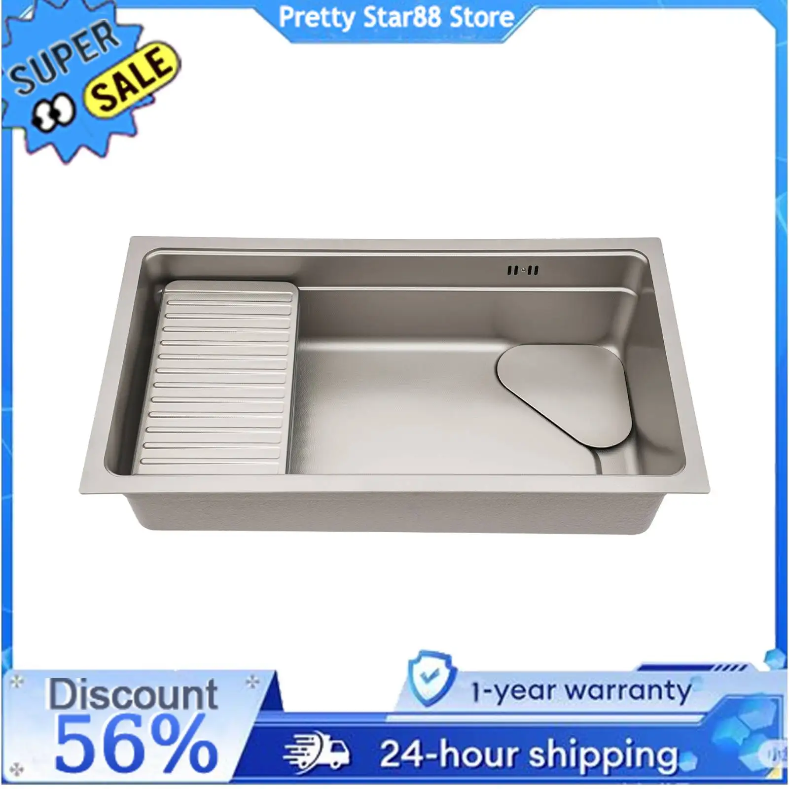 

Stainless Steel Sink Low Noise Modern Kitchen Sink with Anti-Overflow Hole Easy to Clean Kitchen Facilities