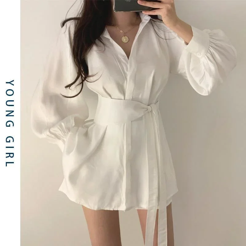 Sleeve Shirt Shorts Two-piece Women Long Waist Shirt Women's Design of Vintage Clothes for Women Tops Shirts Blouses