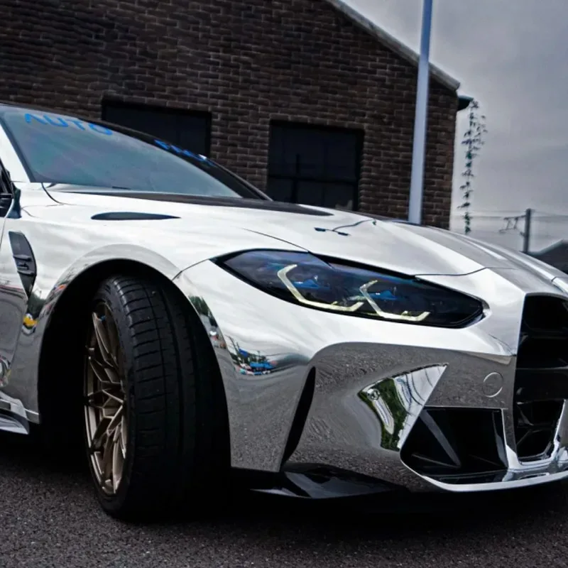 Premium Silver Mirror Chrome Vinyl Wrap Film DIY Self Adhesive Car Decal Automotive Wrapping Foil Roll for Vehicle Modification
