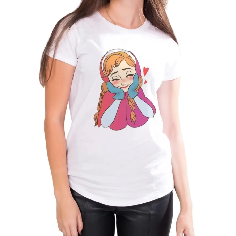 디즈니 겨울왕국 안나 공주 여름 티셔츠 캐주얼 루즈 오버사이즈 편안한 반팔 남녀 공용 면 통기성