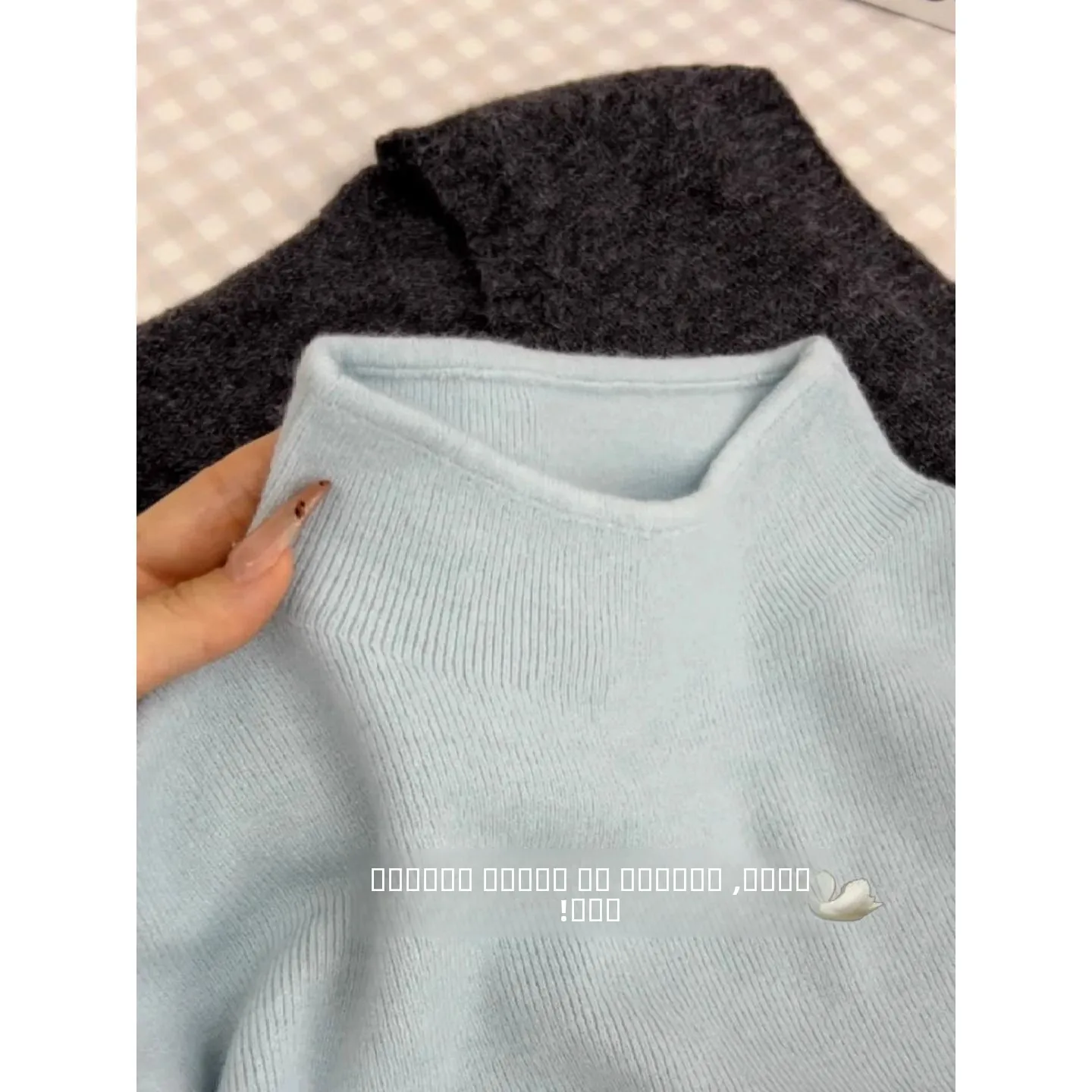 

Women's Slim Fit Long Sve Knitted Base irt f High Collar Soft Fufu Sweater Autumn Winter Inner Wear Milk Blue Knitwear