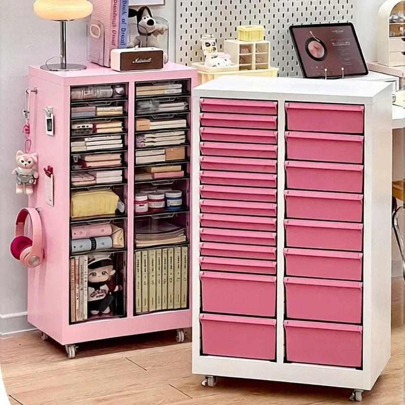 Large Capacity Pink Metal Filing Cabinet Multi-level Students Drawer Storage Mobile Rolling Cart for Desk Office Organizer Rack