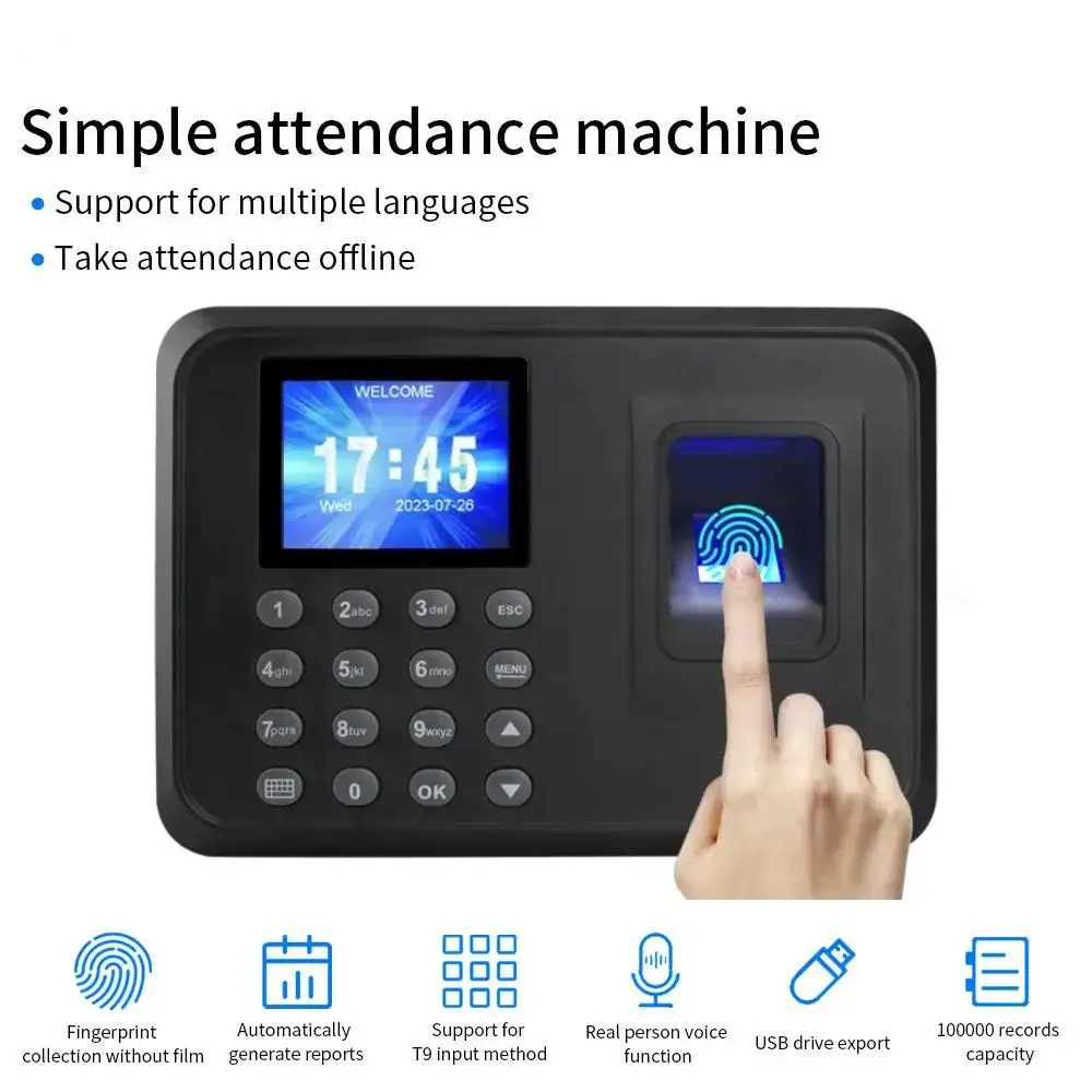 

F01 Office Attendance Machine (Fingerprint + Password) Employee Electronic Time Recorder Device USB Data Management Equipment