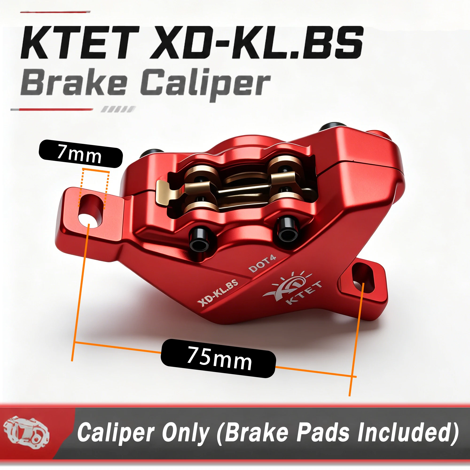 KTET XD-KL.BS Dual-Piston Hydraulic Brake Caliper with Pre-installed Brake Pads for E-Bike E-Moto E-Scooter ATV – Caliper Only