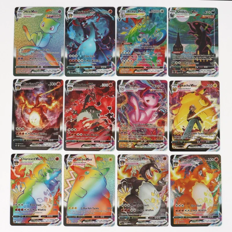 60/100Pcs English Pokemon Cards Holographic rare EX Vstar Vmax GX V Letter  Rainbow Arceus Charizard Mewtwo Evolution trade card