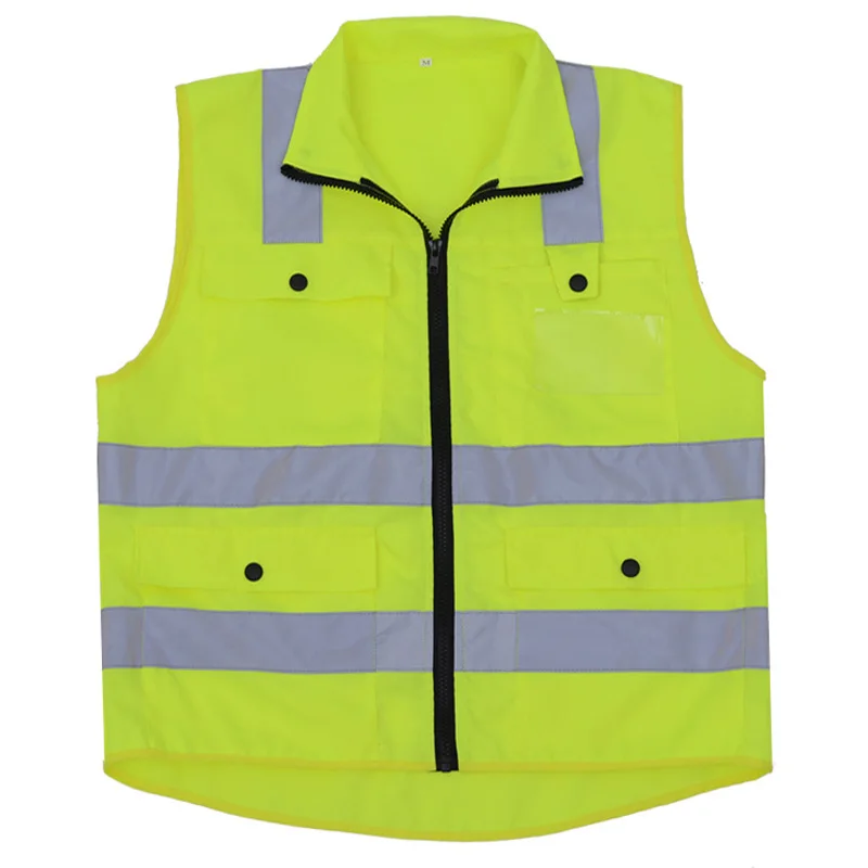 Professional High Visibility Vest with Pockets and Zip Reflective Work Clothes Men