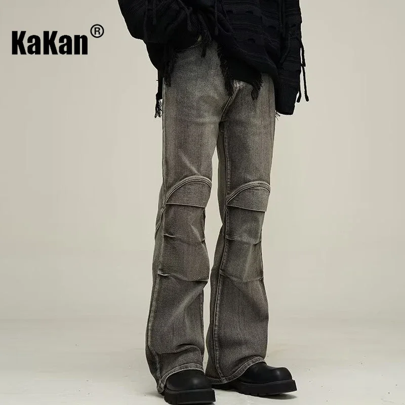 

Kakan - European and American New Waste Soil Feng Shui Washed Old Jeans for Men, High Street Rugged Micro Horn Jeans K27