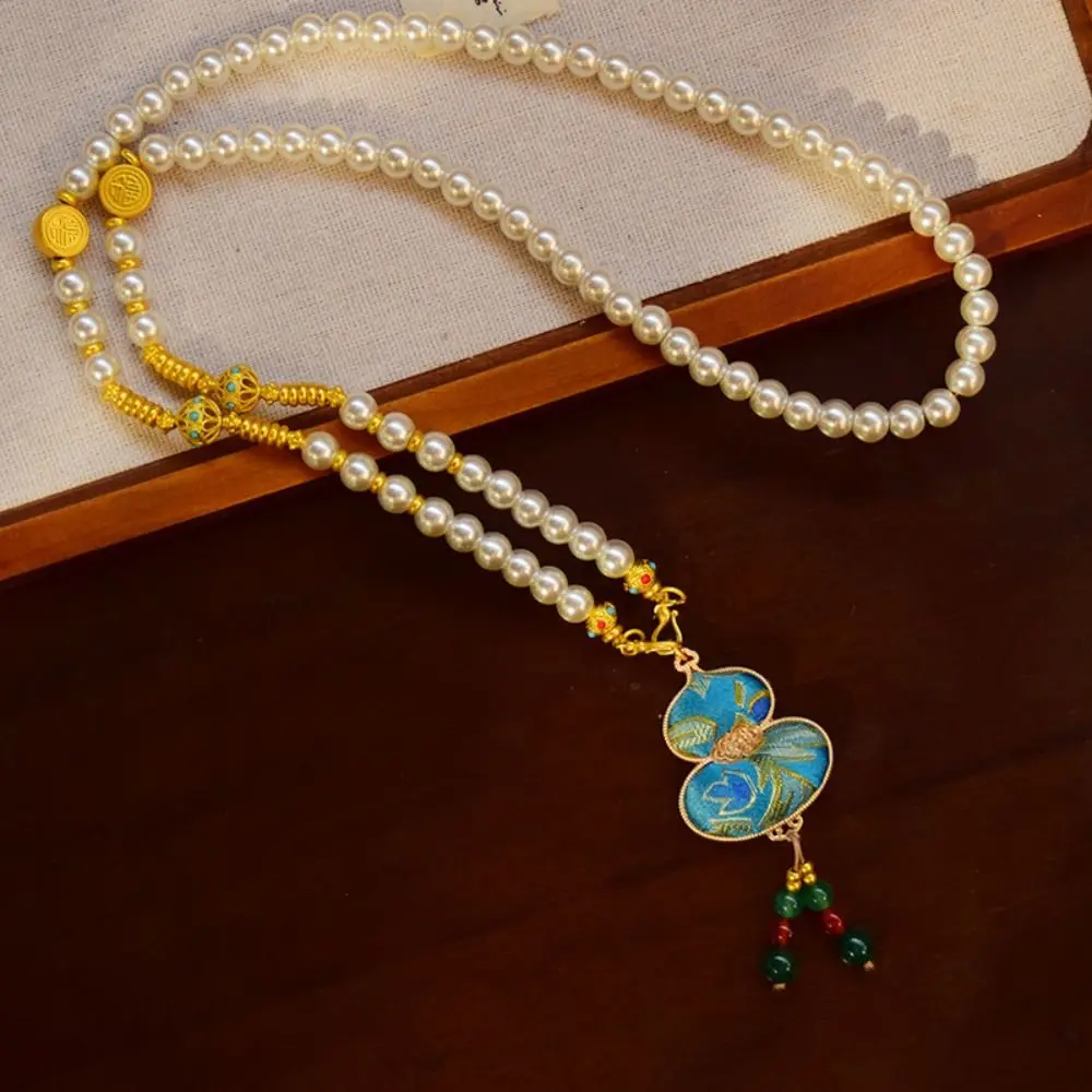 Luxury Song Brocade Gourd Necklace Tassels Beads Embroidered Pendant Necklace High-end Jewelry Chinese Style Necklace