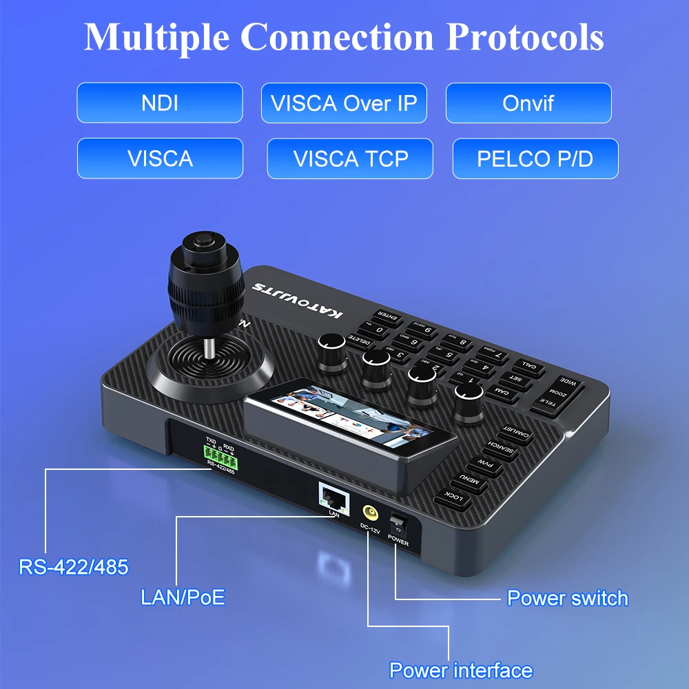 KATOVJJTS NDI 4D Joystick Keyboard PTZ Camera Controller With 3-inch Display Screen Support POE For Live Church Meeting Keyboard