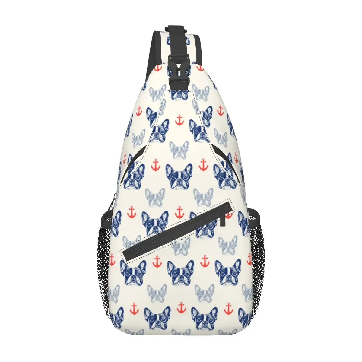 French Bulldog Anchor Crossbody Sling Bags Small Chest Bag Marine Shoulder Backpack Daypack for Travel Hiking Biking Bookbag