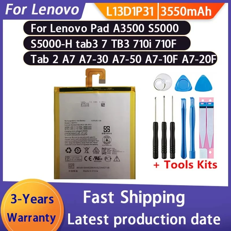 100% NEW 3550mAh For Lenovo Pad A3500 S5000 S5000-H tab3 7 TB3 710i 710F tab 2 A7 A7-30 A7-10F A7-20F L13D1P31 Battery+Tools