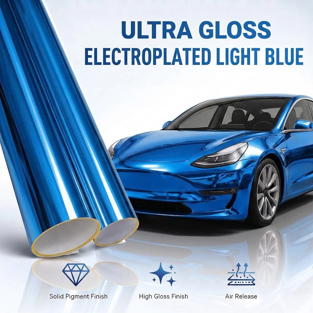 Light Blue Electro Coating Film Car Stickers Color Change Vinyl Film Electroplate Sticker Bubble Free Auto Wrapping Film