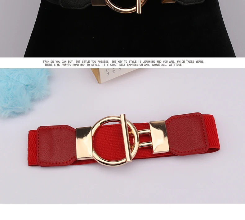 Damenmode-Gürtel mit runder Schnalle, einfacher 4 cm breiter elastischer Bund, dekoratives Temperament-Taillenmieder – Detail 7
