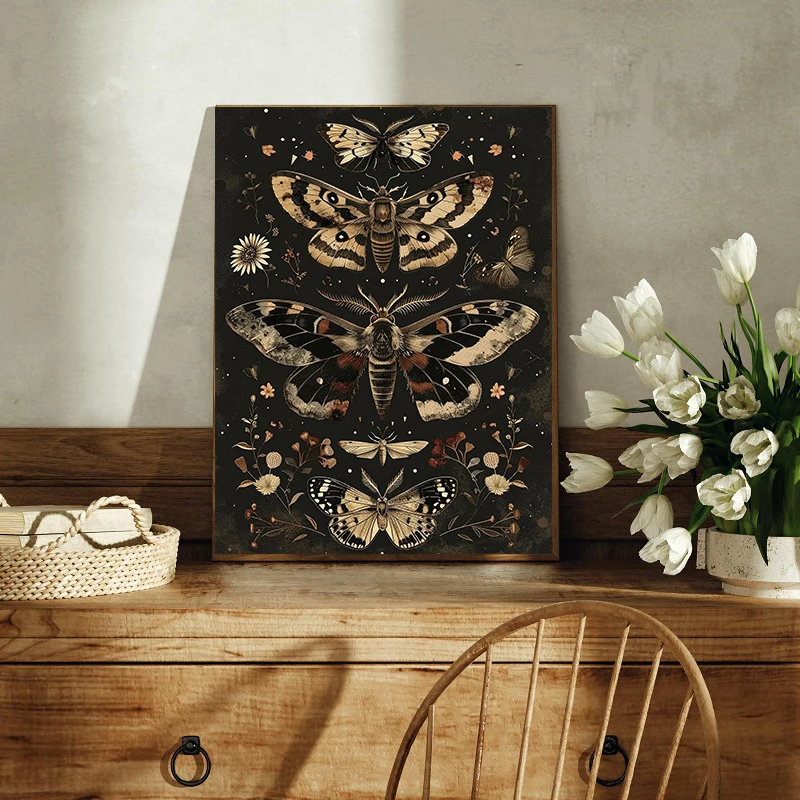 امرأة فيكتورية قراءة البجعات الكتب الغراب المشارك العثة الورود البيضاء الرسم على لوحات القماش الجدارية طباعة الظلام الأكاديمية ديكور المنزل #2