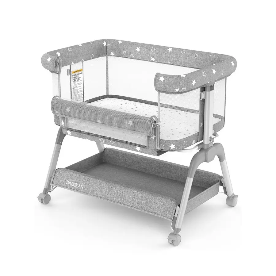 

Bedside Sleeper, Baby Crib with Mattress and Adjustable Height amp Upgraded Wheels, All Mesh Portable Bassinet, Baby Bed for New