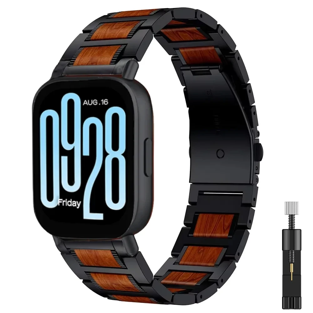 Redmi Watch 5 용 22mm 레드 샌들 우드 시계 밴드 액티브 메탈 스테인레스 스틸 팔찌 손목 밴드 Redmi Watch 5 Lite 액세서리