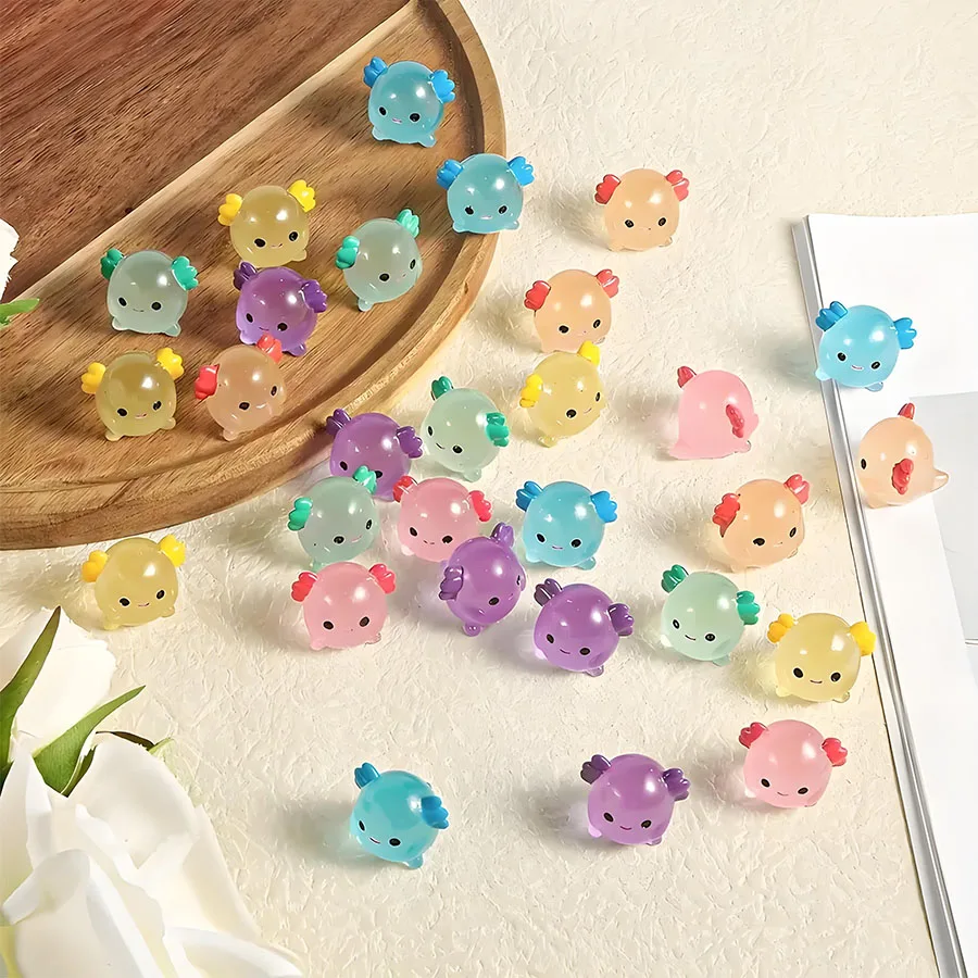 10/20 قطعة مضيئة صغيرة الراتنج Axolotl مصغرة توهج في الظلام Axolotl شخصيات حيوانات صغيرة حلية DIY بها بنفسك حديقة الجنية