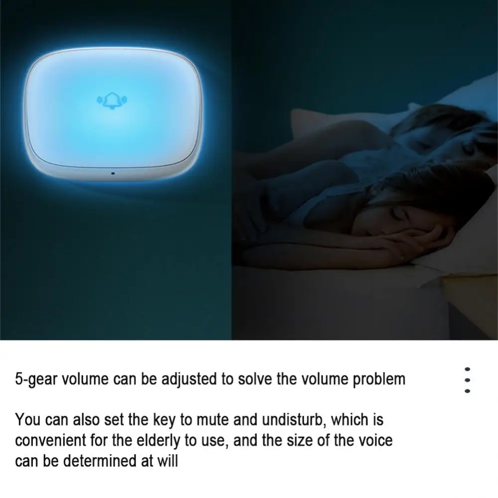 Llamador de distancia para el hogar, quinto engranaje, volumen ajustable, múltiples funciones, protector solar, seguro, impermeable, inalámbrico, timbre autoadhesivo