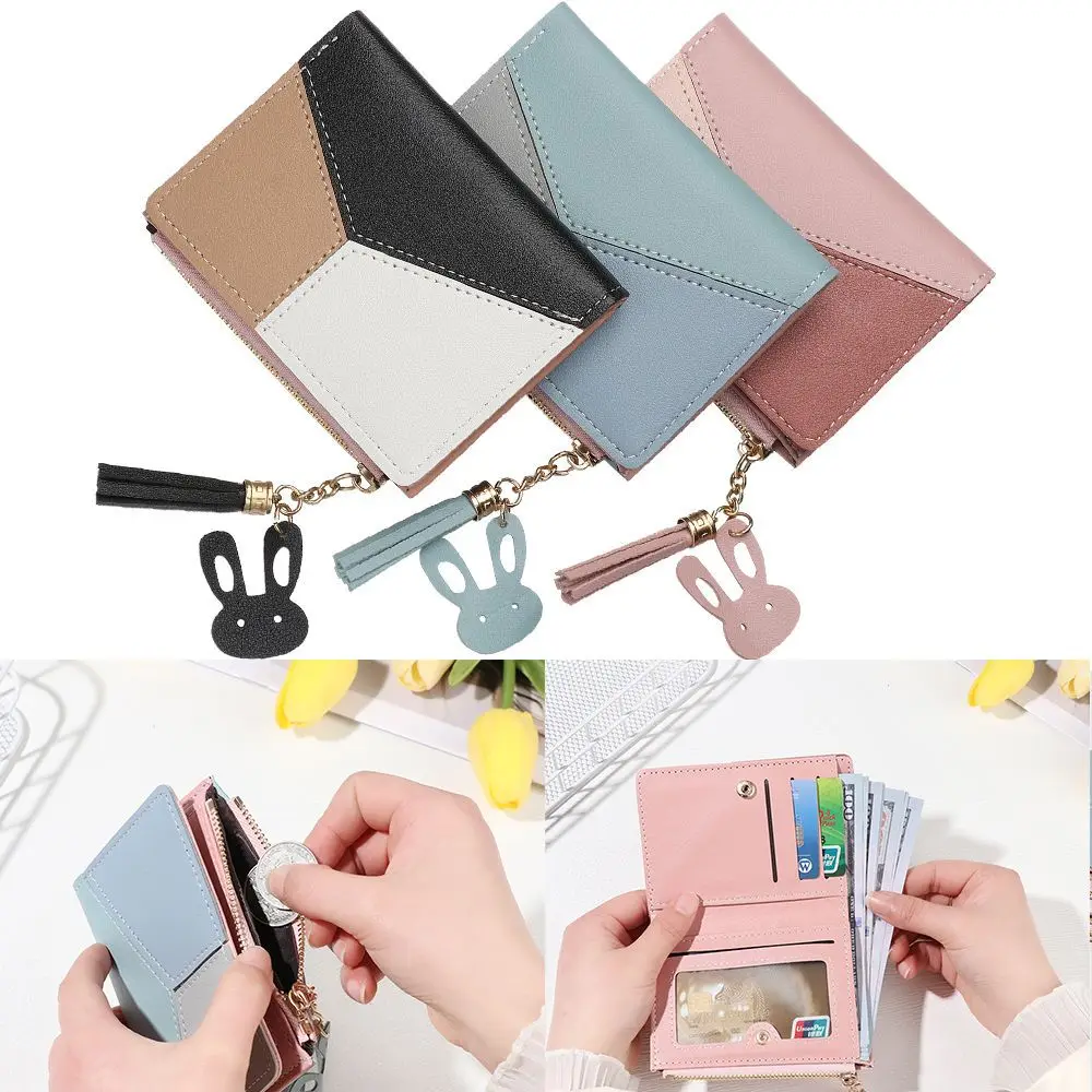 Card Holder Panelled Wallets Lady Coin Purses Patchwork Zipper Purse Women's Wallet PU Leather Purses Short Wallet
