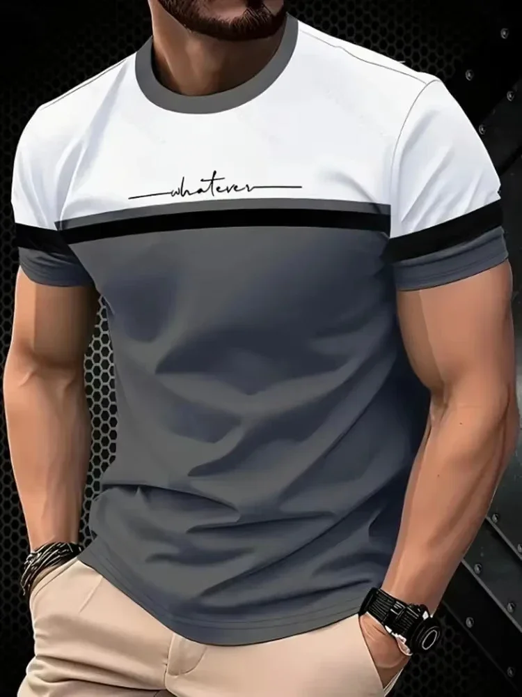 Mens Casual Striped T-Shirt Simple Logo Print Fashion Street Short Sleeve Tee Summer Outdoor Sports Tops