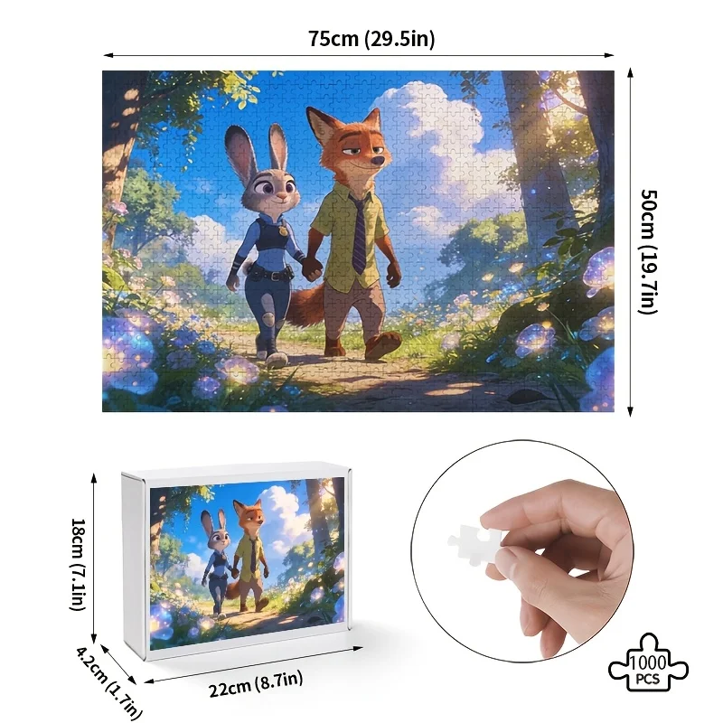 1000 elementów Puzzle Disney Zootopia Judy & Nick Wilde - Trudne, kultowe łamigłówki dla dorosłych, kolekcjonerski film dla fanów, / Odpowiednie