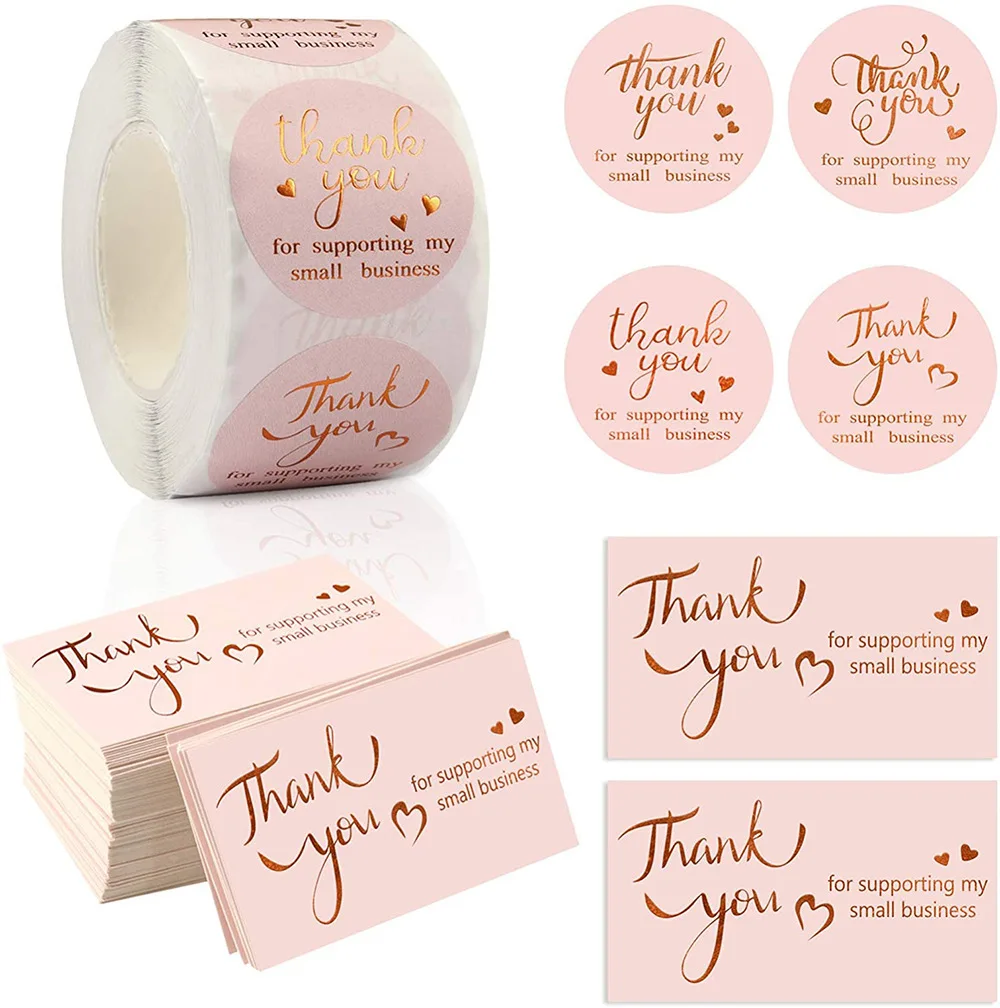 500pcs/roller 3.8cm Thank You Sticker Roller Label or 50pcs Thank You Card for Business Home Party Gift Packaging Decoration