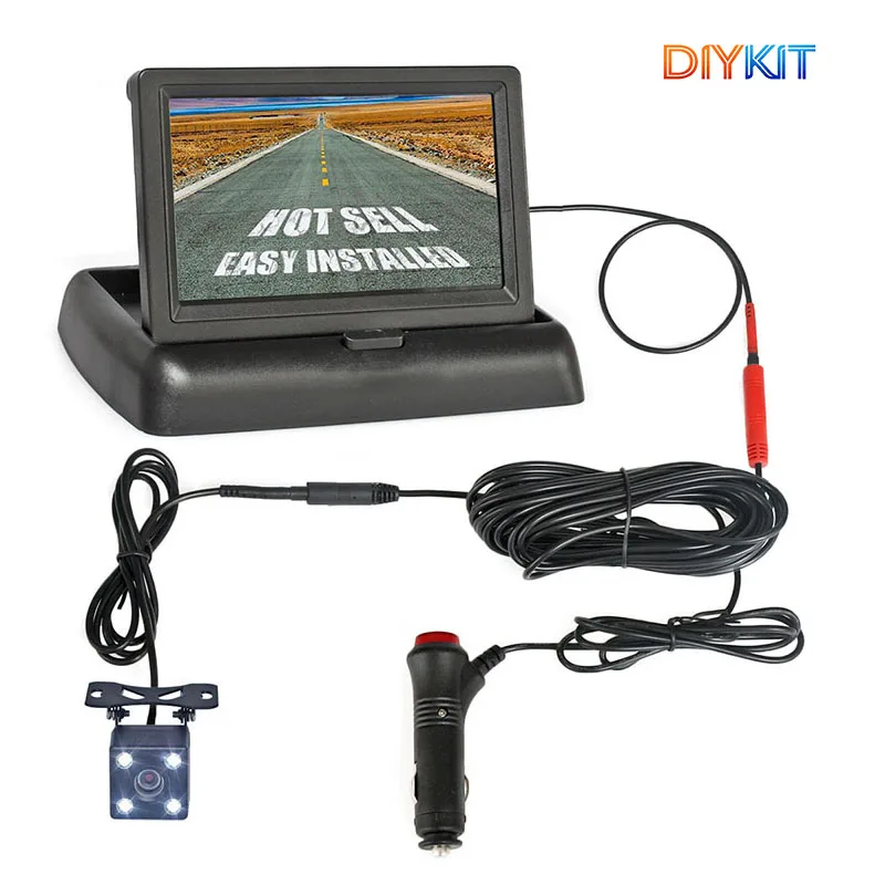

DIYKIT 4,3-дюймовый складной TFT LCD монитор для автомобиля, система парковки с камерой заднего вида, простая установка
