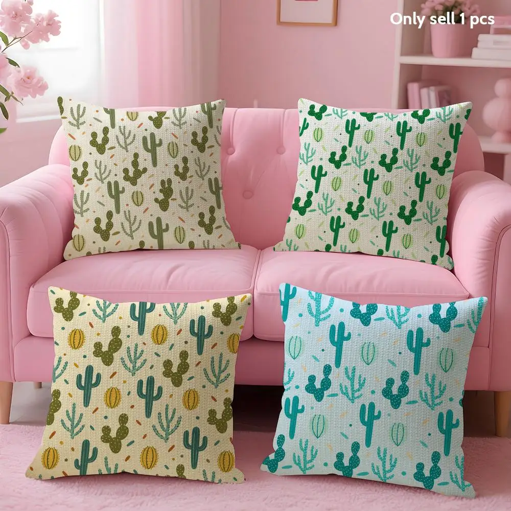 Boho Desert Cactus Pattern Cushion Cover Linen Organic Fabric Double-Sided Printing Sofa Breathable Home Decor Gift Pillow Case