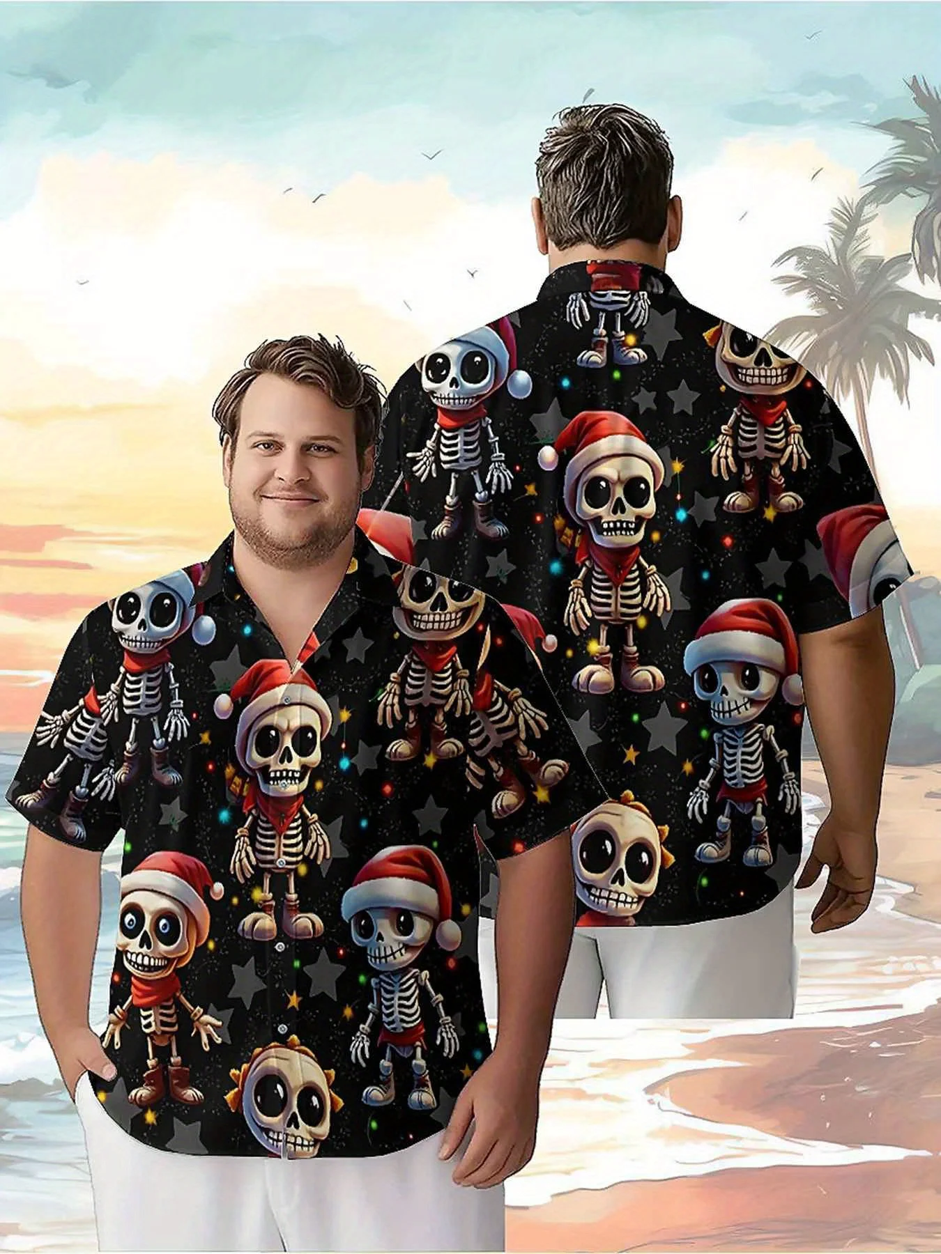 Men's Plus Size Hawaiian Shirts Halloween Skull Theme pattern, Summer Casual Tops, Suitable for Outdoor and Party, Streetwear