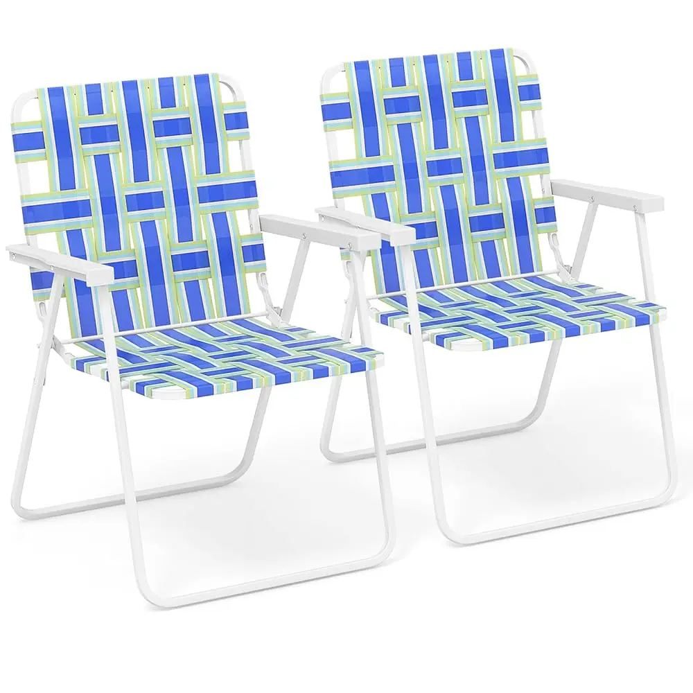 

2-Pa Beach Chairs For Adults, Camping Chair With Steel Frame, Lightweight Folding Directors Chairs For Outdoor Webbing, Patio,