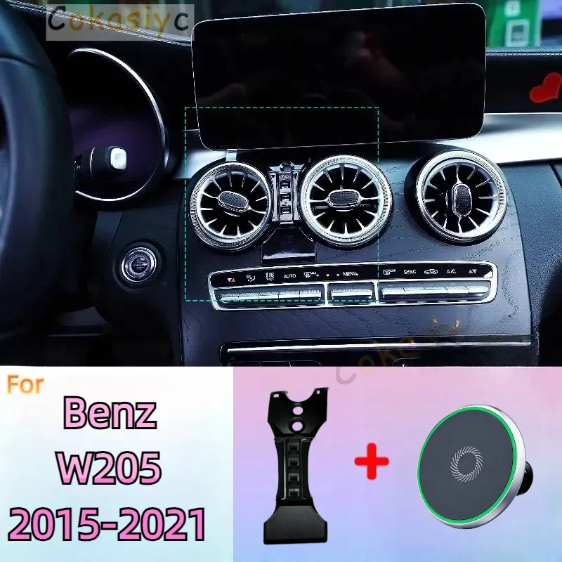For Mercedes Benz C200 260 300 W205 2015-2021 Magnetic Phone Holder 15W Wireless Charging Phone Stand MagSafe Support Custom