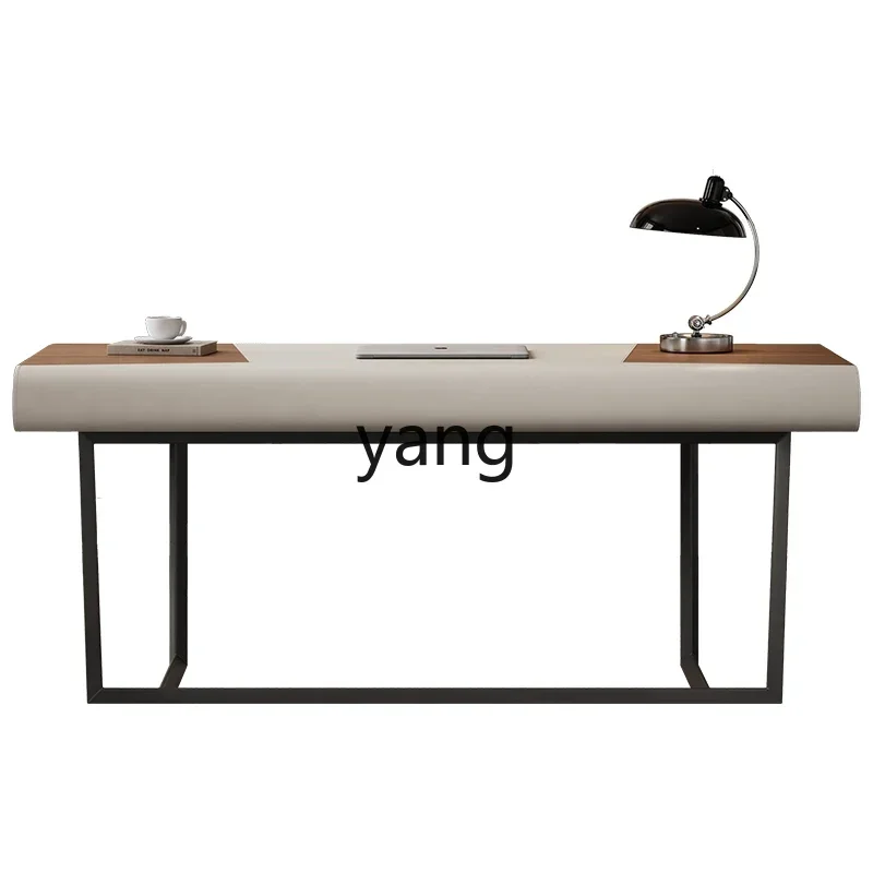 

LTT minimalist light luxury desk high-end atmospheric solid wood paint leather art computer desk