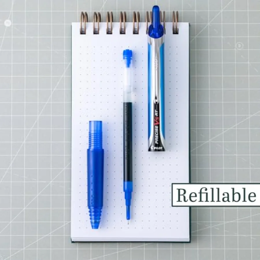 Pilot Precise V5 RT Refillable and Retractable Liquid Ink Rolling Ball Pens, Extra Fine Point 0.5mm Blue Ink, 4-Pack (26051) view 6