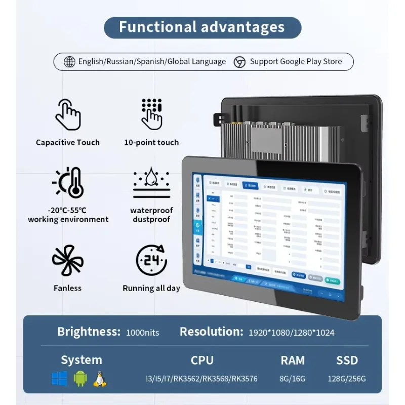 Senke Wall Mount Flat Industrial Panel Pc Touch Hmi Panel 10.1 Inch Industrial Touch Screen Panel Pc  with VESA Mount Support
