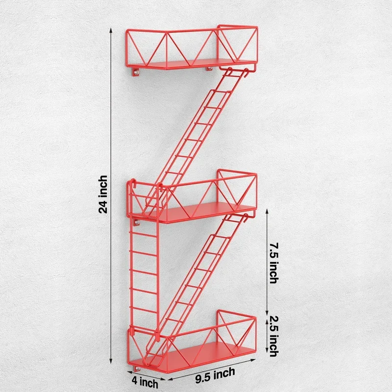 3-Layer Metal Fire Escape Wall Rack 3 Color Unique Wall Decoration Rack, Trapezoidal Storage Rack,for Living Room,Study,Bedroom