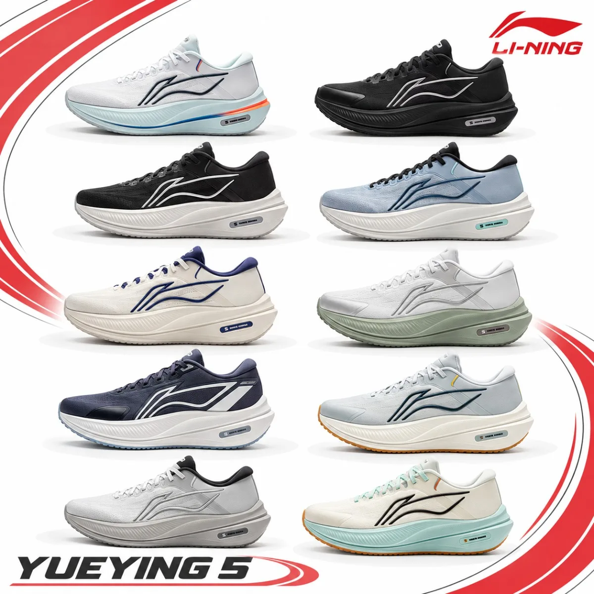 LI-NING Men's YUEYING 5 Running Shoes Lightweight Breathable Cushioned Sneakers for Jogging Walking and Training ARHW003 ARHV015