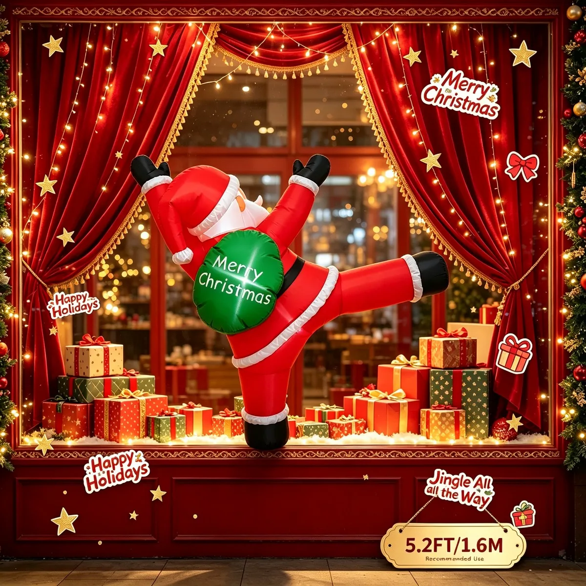 Christmas Kick Pose Santa Holiday Lighting Blow Up Inflatable Garden Ornament