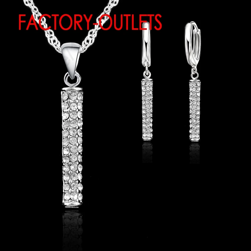 

Genuine 925 Sterling Silver Pendant Necklaces Earrings Set Trendy Fashion Jewelry CZ Crystal Female Party Wedding Wholesale