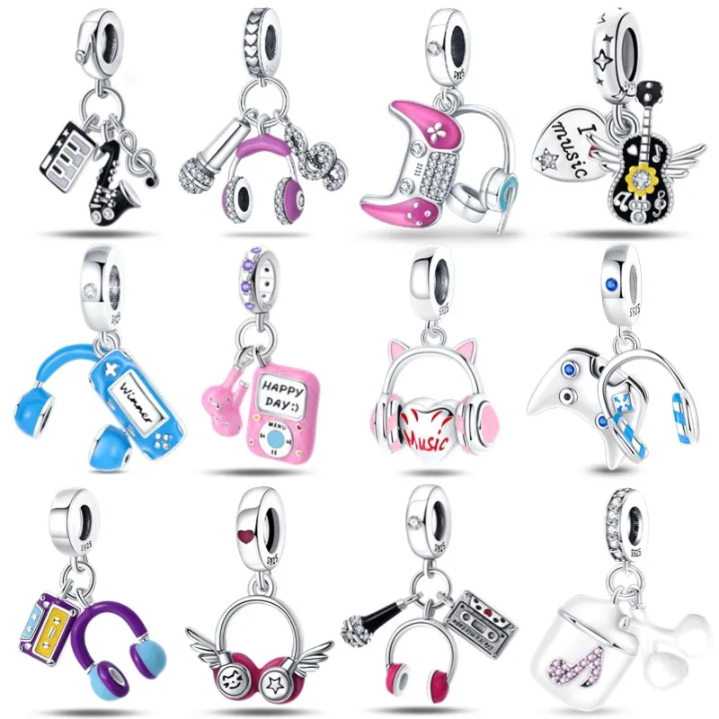 Original Charms 925 Sterling Silver Music Series Rock Guitar Beads Fit 3MM Bracelet DIY Charm For Women Jewelry Fashion Gift