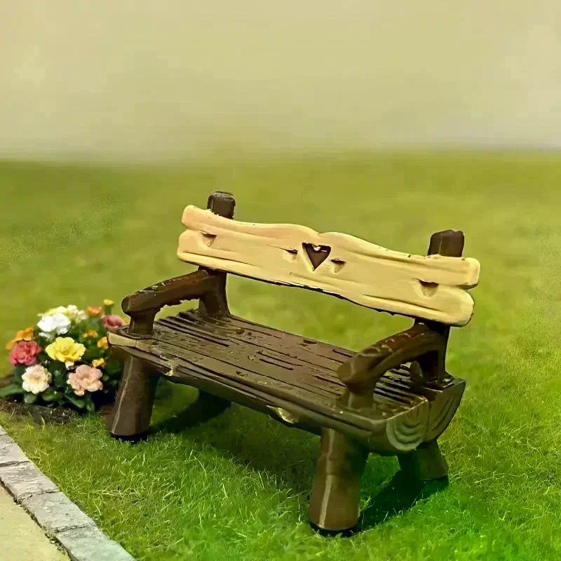2Pcs 1/12 Mini Bench Dollhouse Park Chair Wooden Micro Landscape DIY Ornaments for Garden Decoration