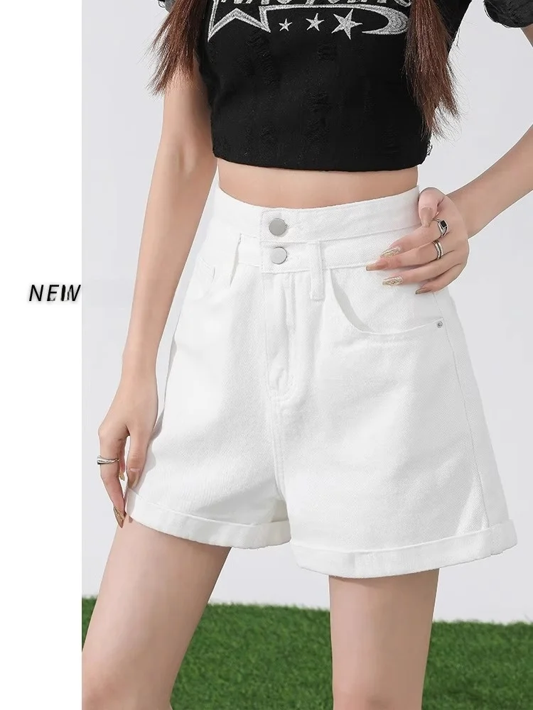 

White High Waist Wide Leg Short Jeans Women's Summer Thin Loose Slimming Hot Pants Cotton Polyester Spandex Blend Cool Feeling