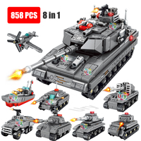 8in1 WW2 Tanks Army Main Battle Tank Military Leopard 2A7 Armored Car with 8 Soldiers Building Blocks Bricks Children Toys Gifts