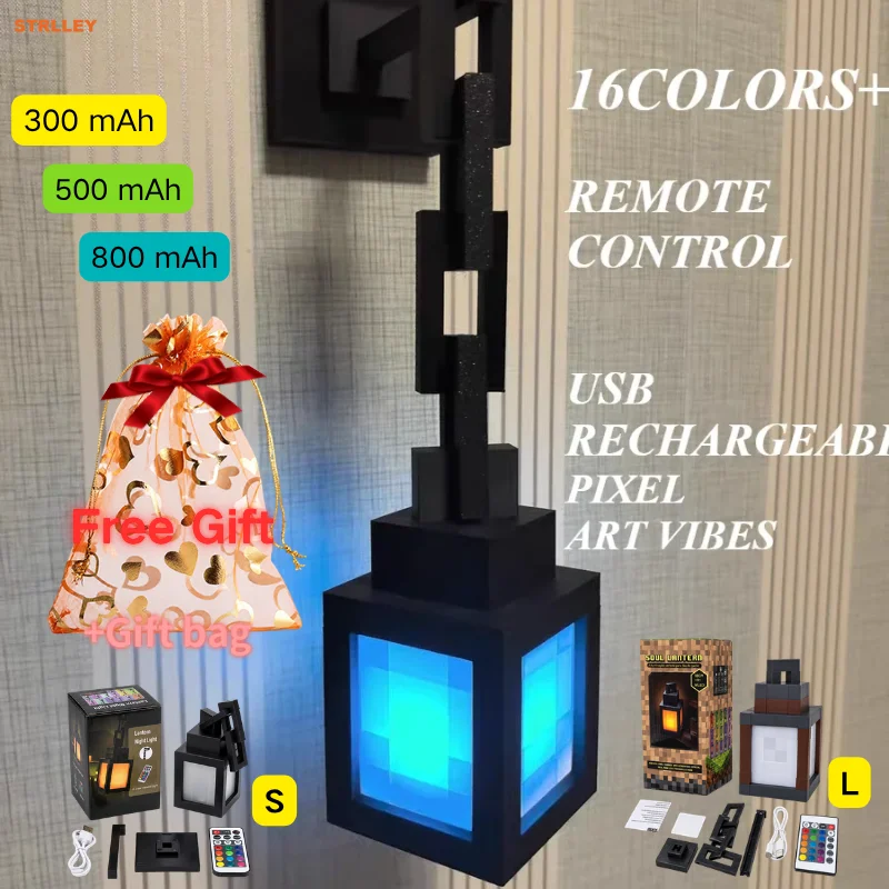 Interior Decoration Festival Atmosphere Light Pixel Style Night Light Portable Lantern Tabletop Ornament 16 Colors Lantern DIY