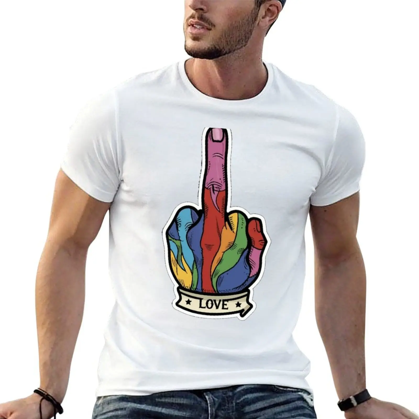 

Love Hippie Sabotage Trippy Finger Colorful Humor Popart Pothead Style T-Shirt man t shirt graphic t shirts cotton 100% T-Shirt