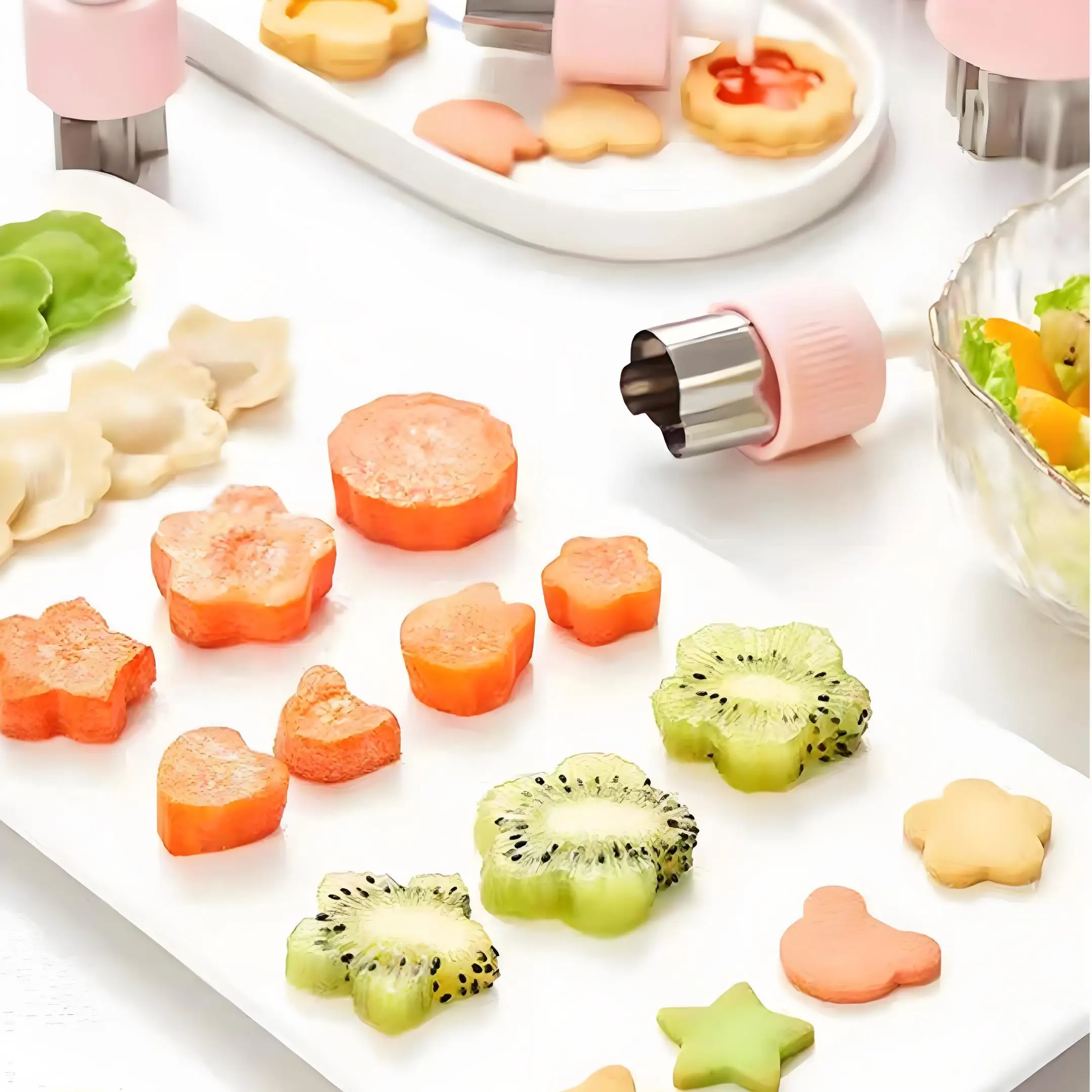 Cookie Cutter Set, 8PCS Stainless Steel, Food Grade Push-Out Reusable EasyClean, Fruit Cutters Baking Stamps, Baking Tools Bento