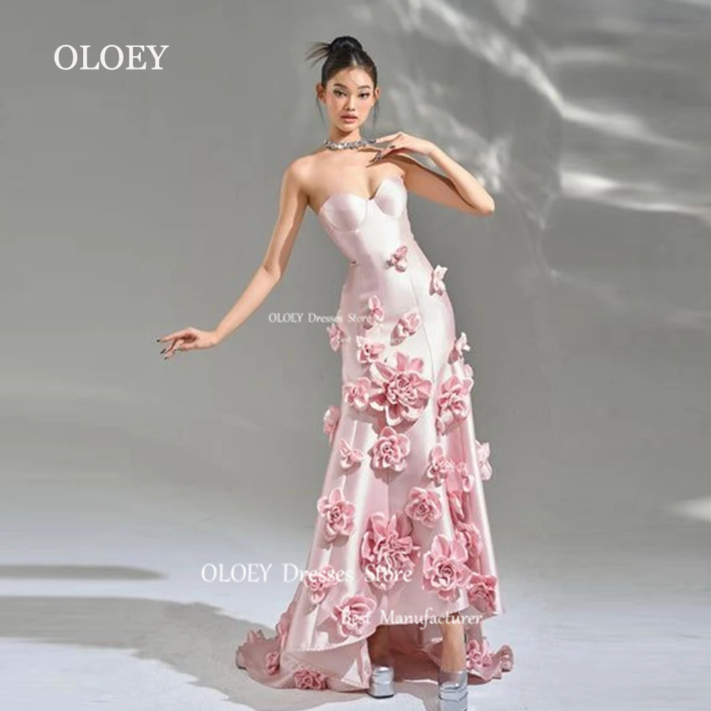 

OLOEY Light Pink Sleeveless Mermaid Evening Gown فساتين للحفلات الراقصة Formal Dress 3d Flowers Prom Party Maxi Dress Sweetheart