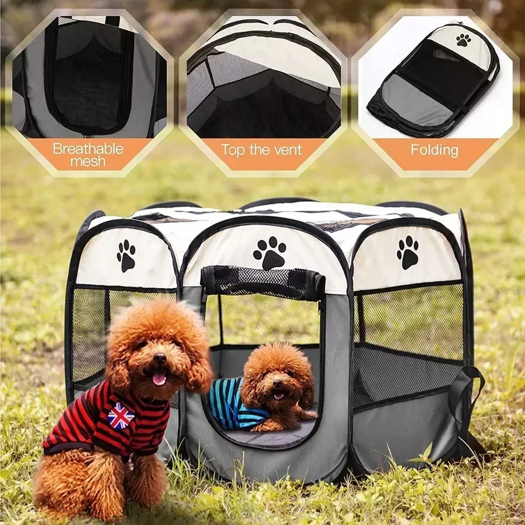 Pet Cat Tent Portable Foldable Cat Dog Delivery Room House Outdoor Travel Pet Tent Cat Dog Kennel Pet Fences Octagonal Kennels